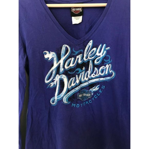 HARLEY DAVIDSON Long Sleeve V-Neck Purple Motorcycle Shirt Women's Medium - Picture 2 of 7